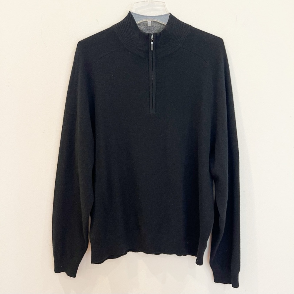 Saks Fifth Avenue Sweater Mens Large Black Cashmere 1/4 Zip Mock Neck Pullover